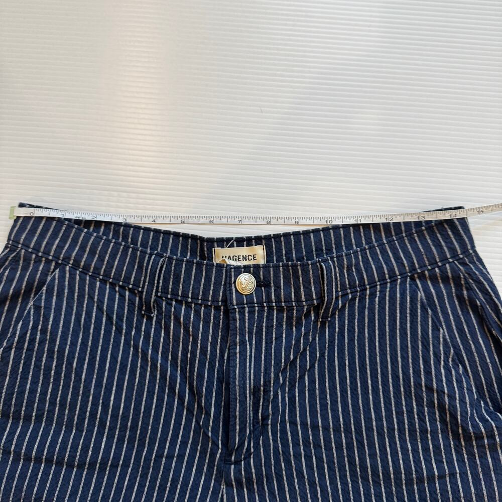 L'AGENCE Jameson High Rise Shorts Size 28 Navy Stripe Seersucker Cotton Linen - Picture 11 of 16
